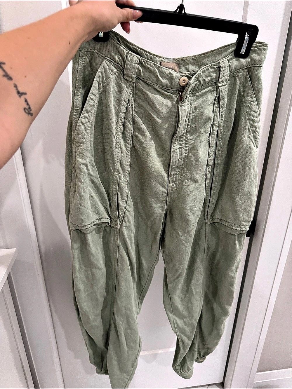 MOTHER The Drawn Half-Pipe Ankle Pant Sage Green Trousers Waist 28